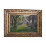 Old painting with gilded / vintage carved frame Frame dimensions: 43 x 31