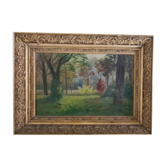 Ancienne peinture avec cadre sculpté doré / vintage Dimensions cadre : 43 x 31