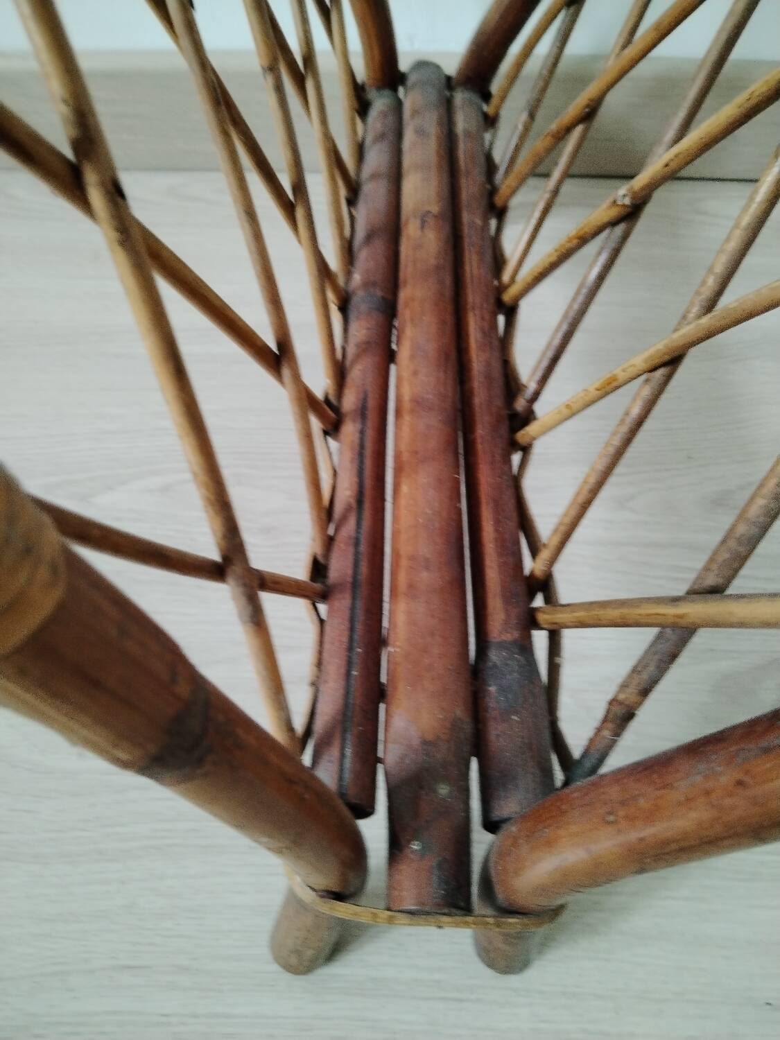 Rattan magazine rack from the 1950s