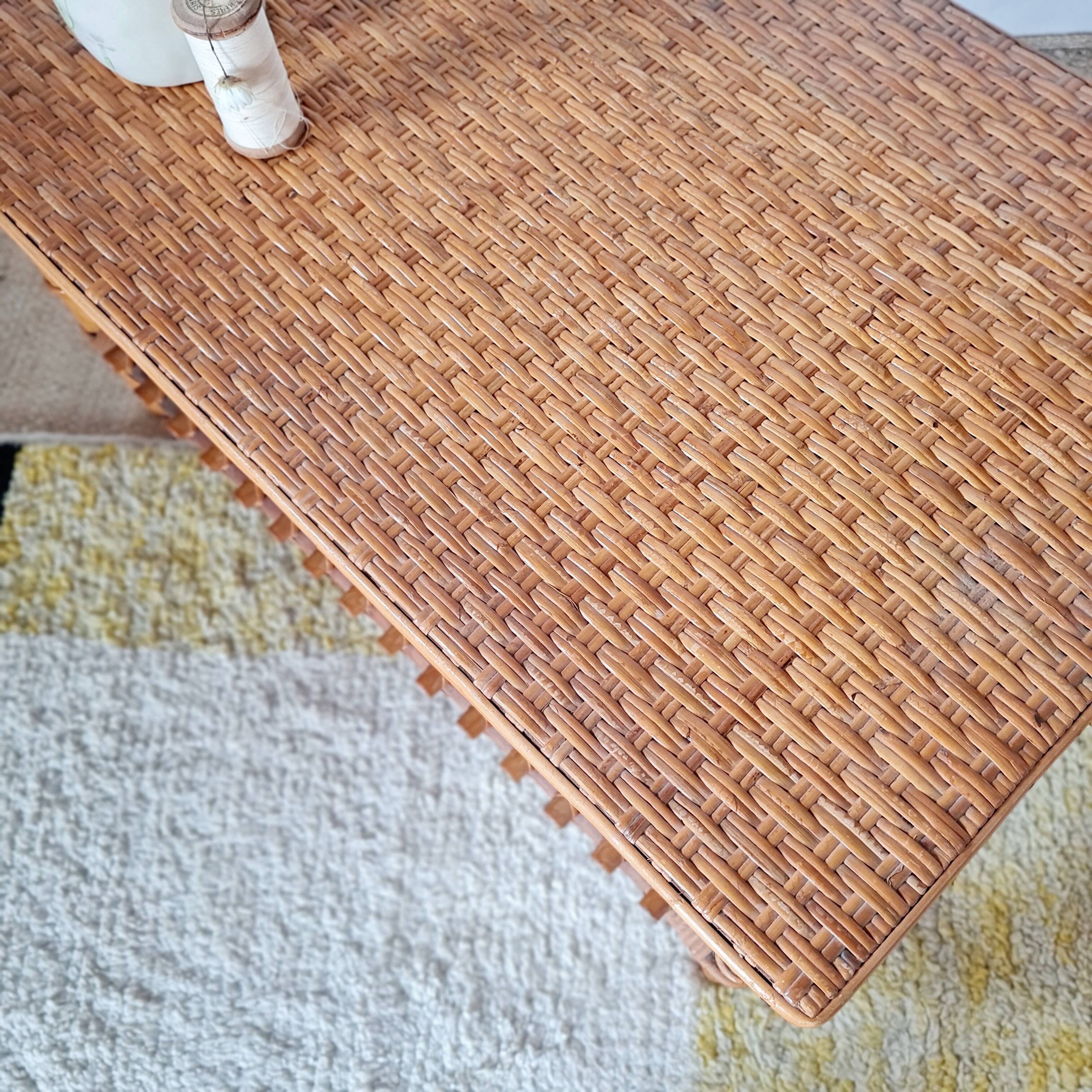 Antique coffee table in rattan and bamboo