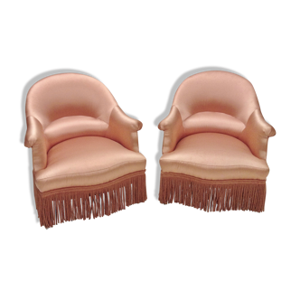 Paire de fauteuils crapaud rose poudré