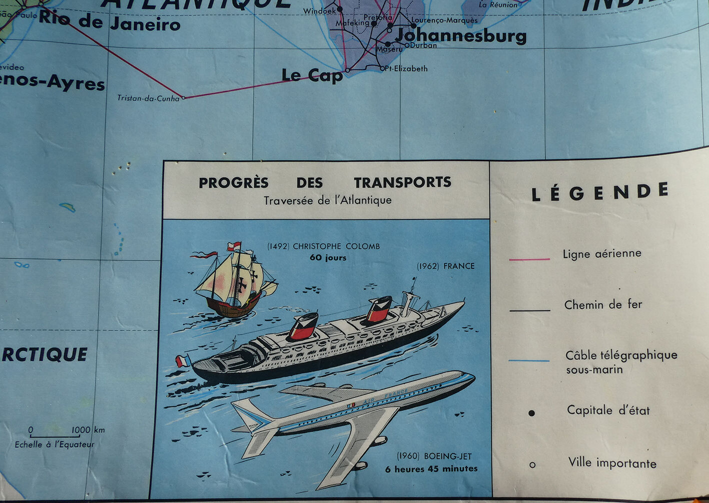 Map world map of the planisphere world MDI 1960