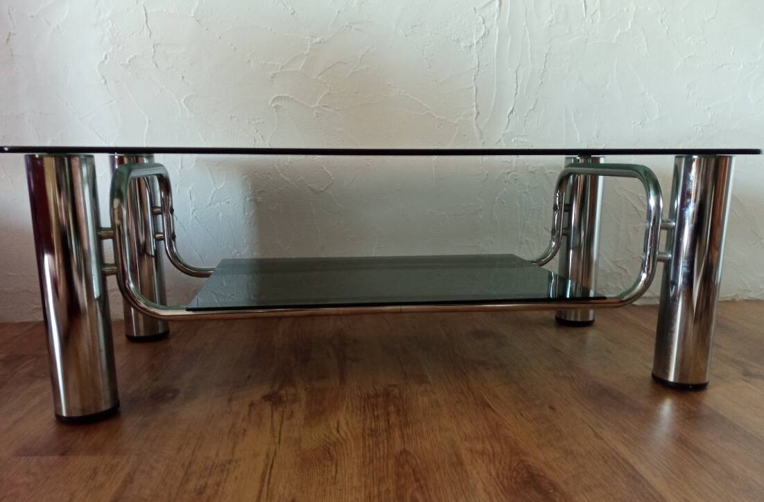Vintage chrome and smoked glass coffee table