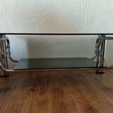 Table basse vintage chrome et verre fumé