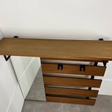 Teak wall coat rack and mirror, 60s, cloakroom