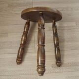 Vintage French Handmade Wooden Milk Stool with 3 Spindle Legs and Bullseye Seat 5311