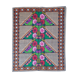 Brown wool rug with colorful boho flowers 142x196cm