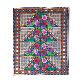 Brown wool rug with colorful boho flowers 142x196cm