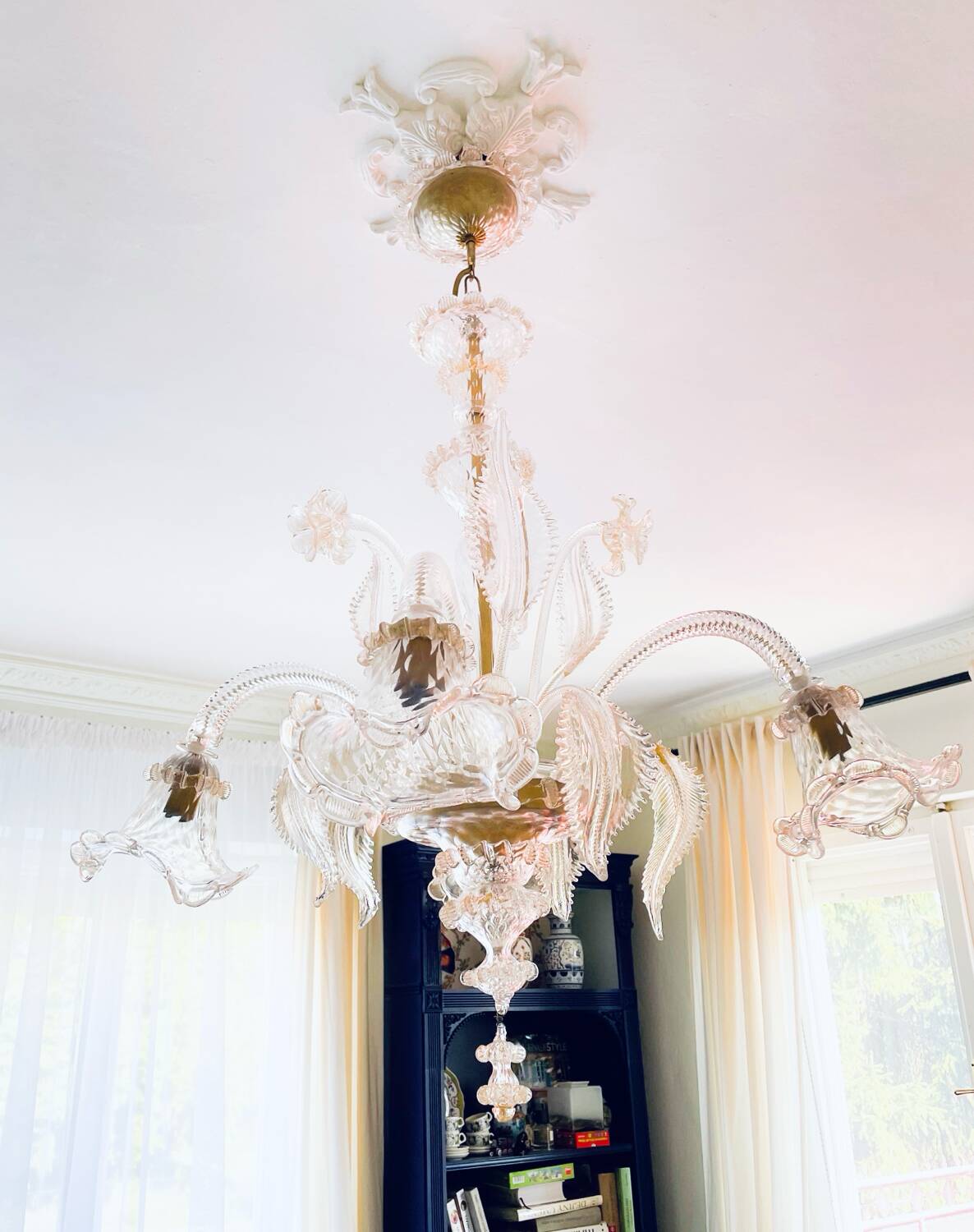 Grand lustre en verre de Murano – 5 bras tulipe