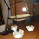 art nouveau chandelier, alabaster shells, molded glass and bronze