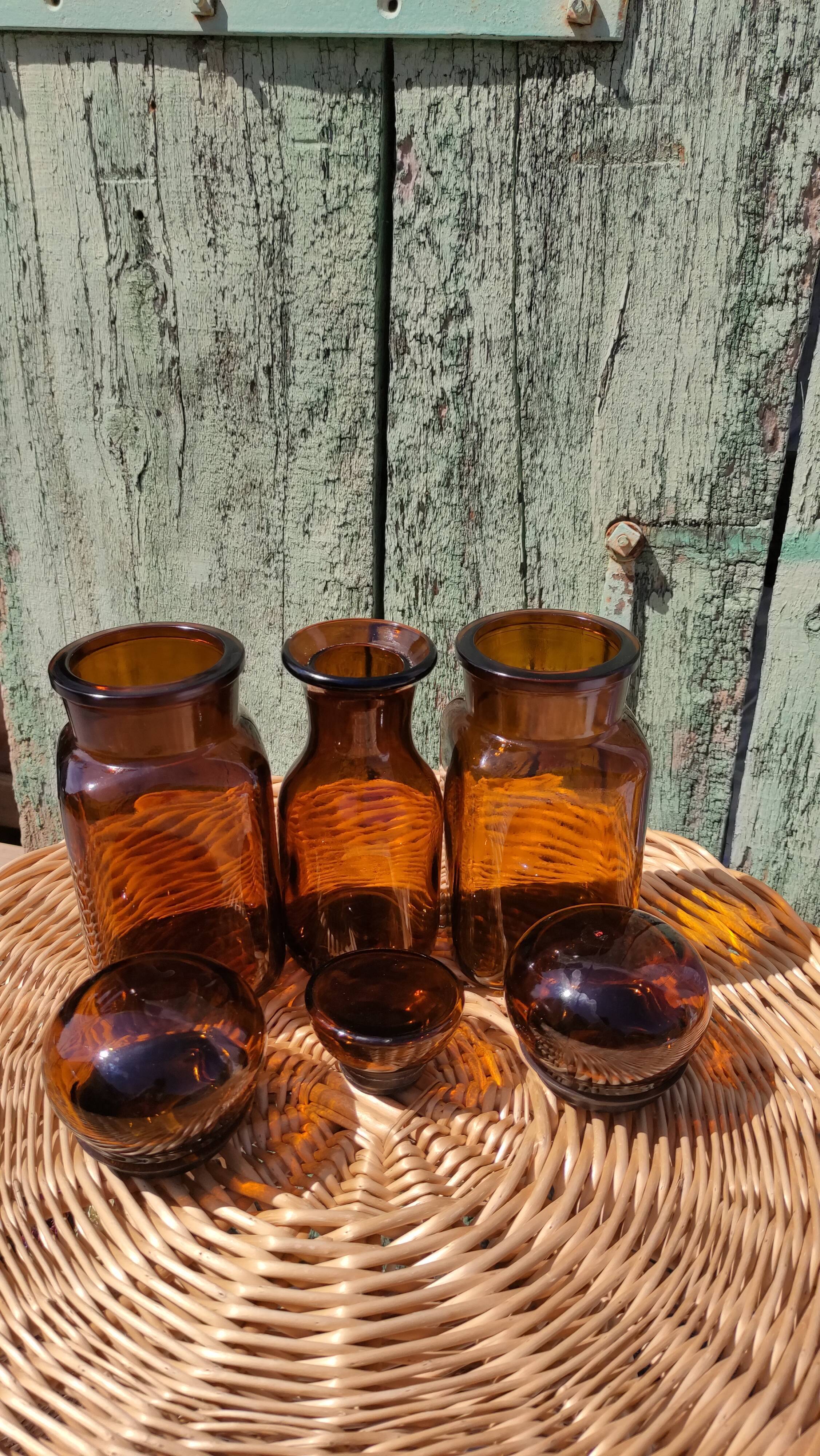 Trio de bocaux vintages style pots apothicaire