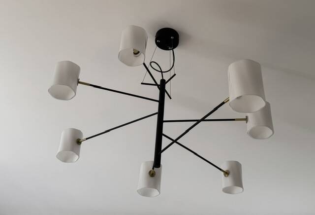 Seyvaa Large Suspension by Avionstudio – opaline glass, brass and black steel