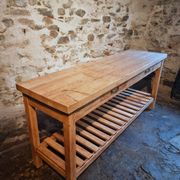 Old French baker's table – kitchen island / work table in solid chestnut with drawers.