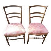 Pair of antique turned wooden chairs – pink floral fabric