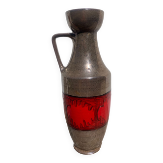 Vase West Germany en ceramique vernissé gris et rouge