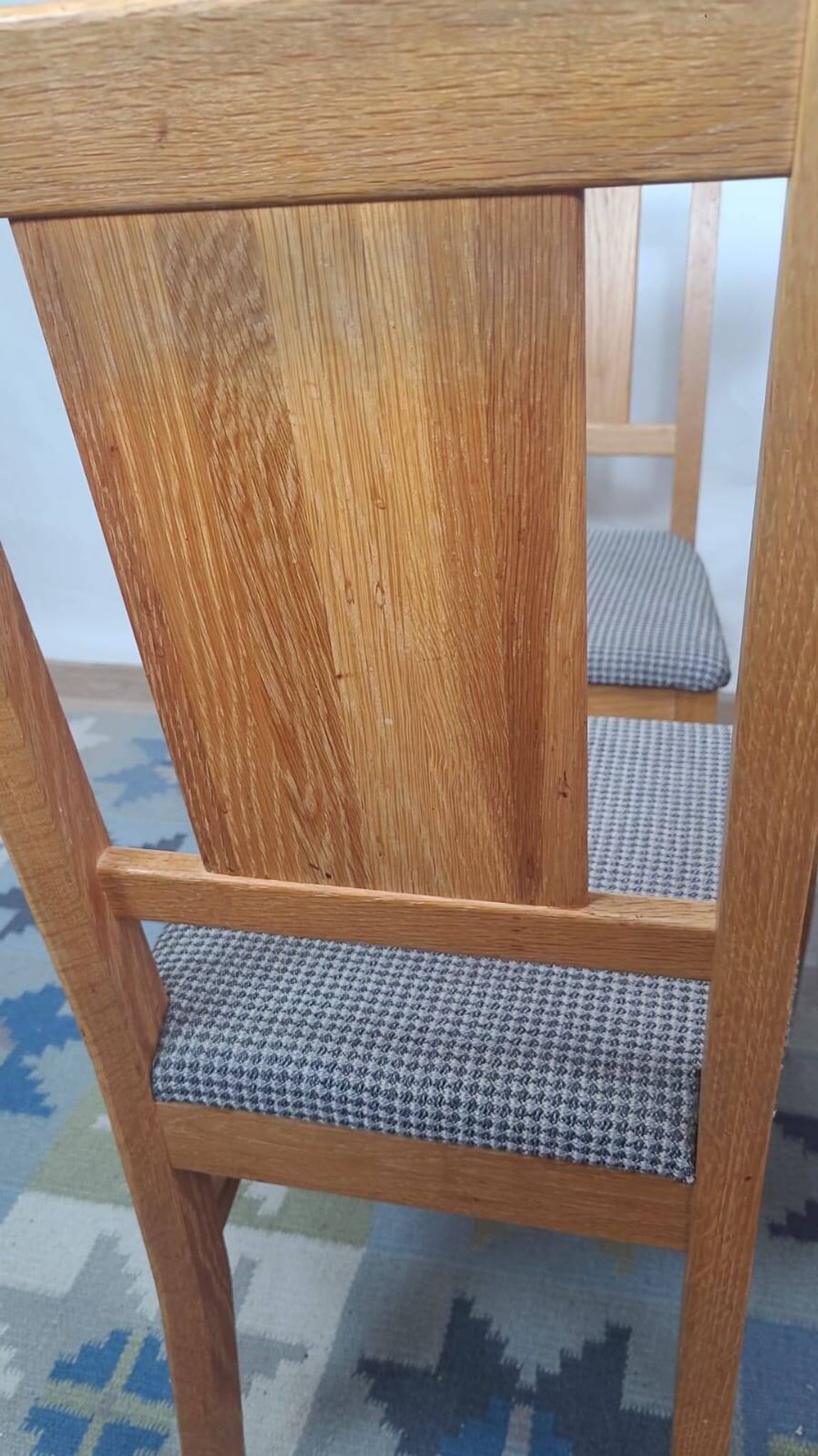 Set of 2 Brutalist chairs in oak and checkered fabric, Denmark, 1960