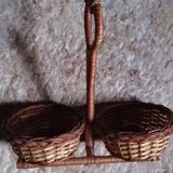 Petit panier double en osier Vintage
