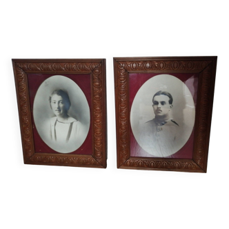 Lot de 2 cadres anciens avec verre