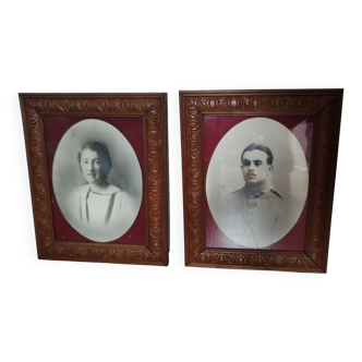 Set of 2 old frames with glass
