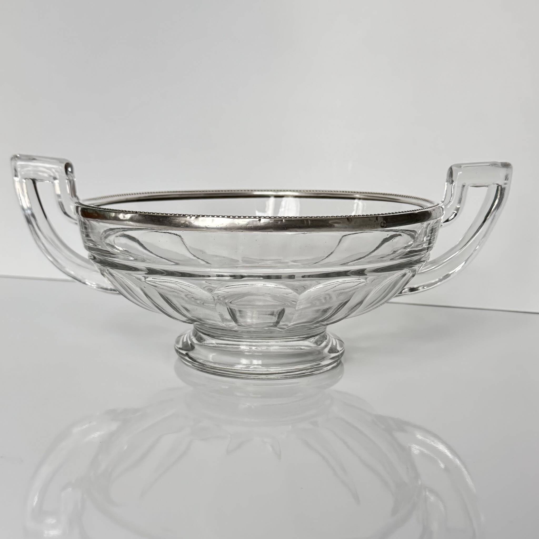 Val Saint Lambert Crystal Fruit Bowl | Silver Rim | Art Deco