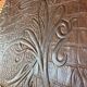 Set of 6 antique turned wooden chairs with embossed leather seats.