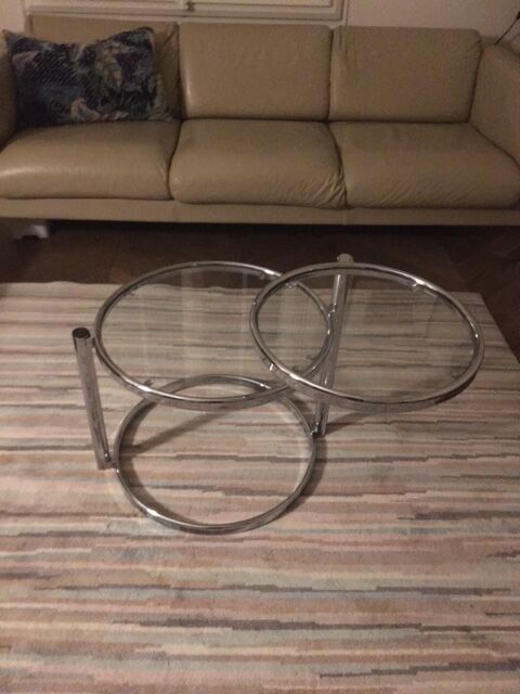 Round coffee table in glass and chrome 2 removable trays