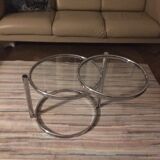 Round coffee table in glass and chrome 2 removable trays