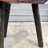 Brutalist rustic tripod chair in carved wood