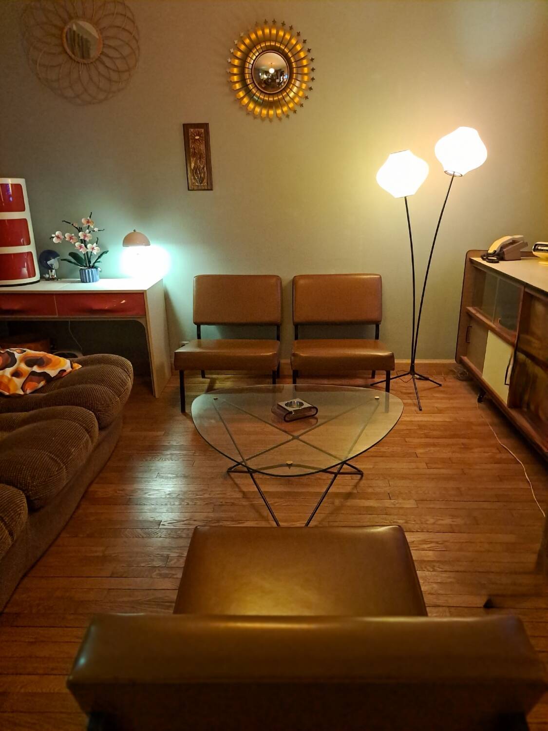 Trio of modular dlg P.Guariche armchairs 1960's