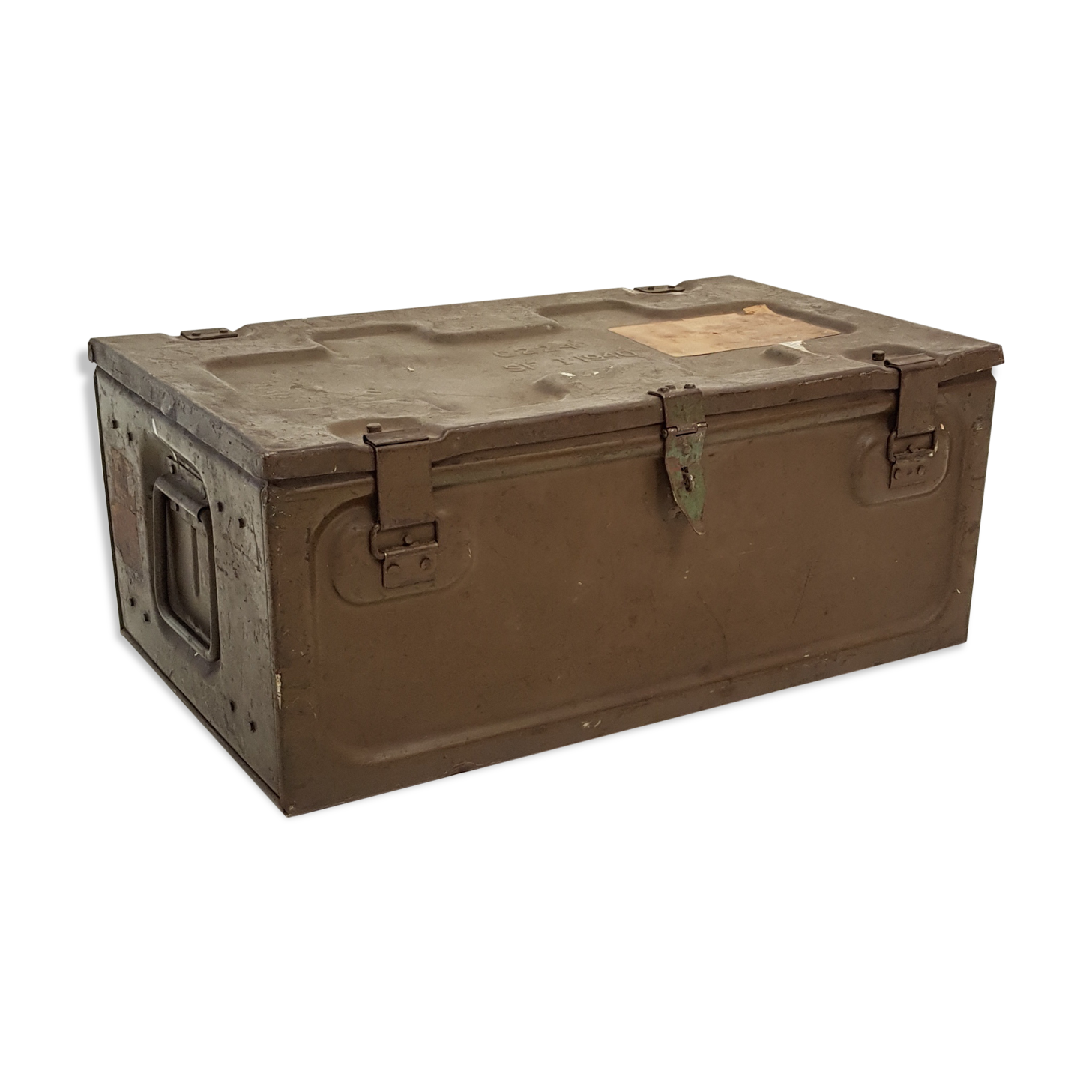 Old crate or military trunk metal patina original vintage canteen