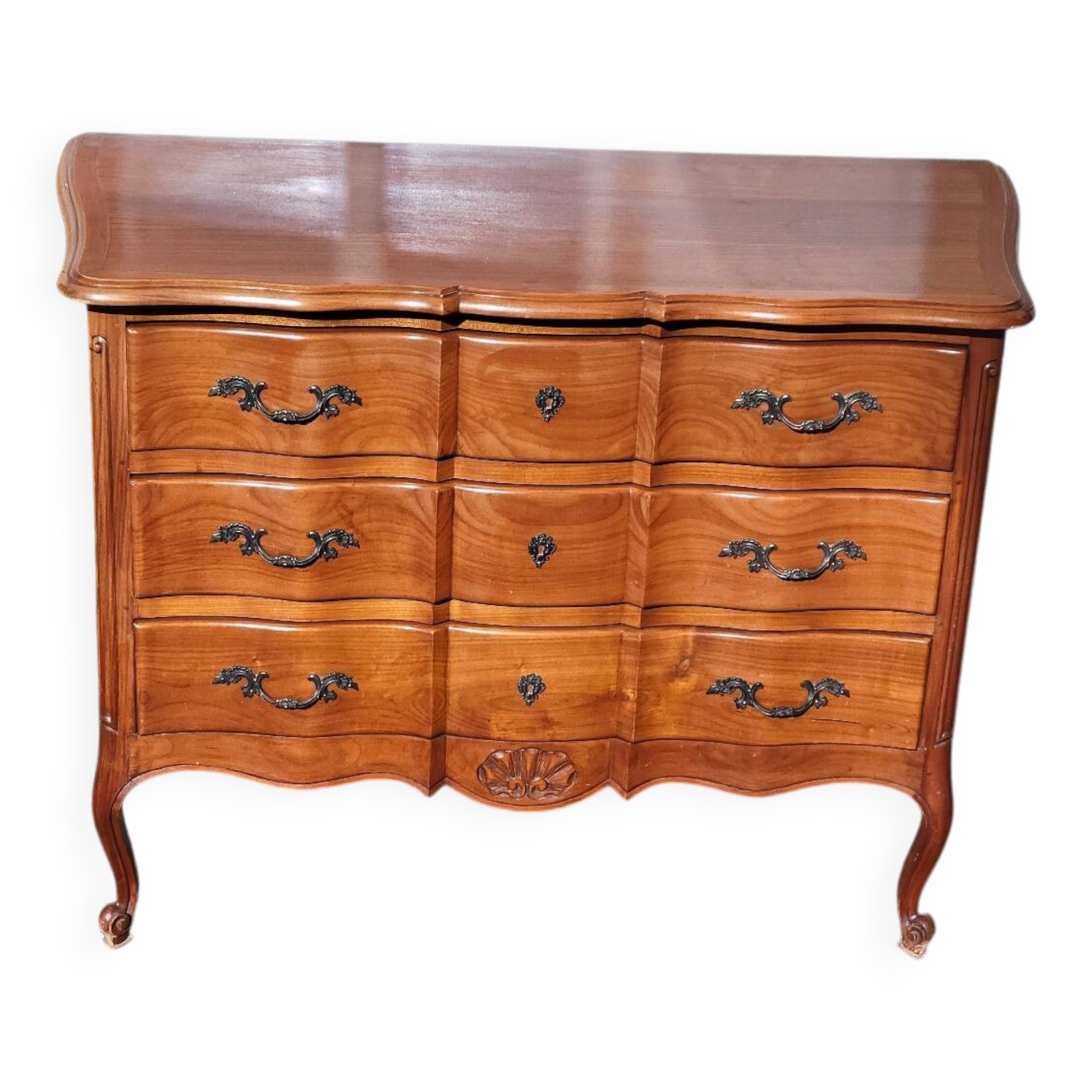 Louis XV style crossbow commode in cherry wood