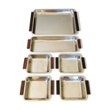 Service of Scandinavian dishes in stainless steel and teak 1970