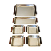 Service de plats scandinaves en inox et teck 1970
