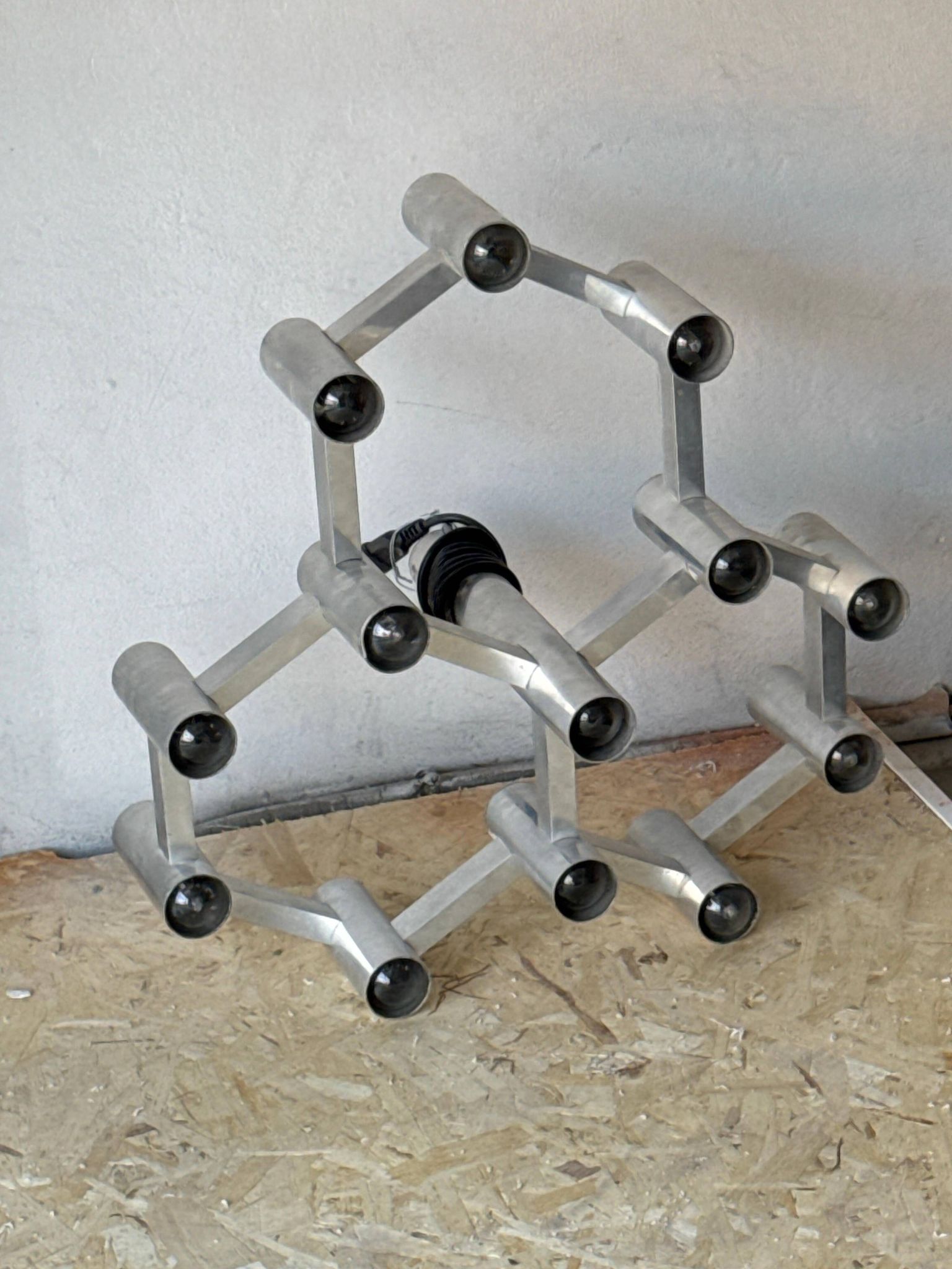 Vintage Space Age Geometric Chandelier by Gaetano Sciolari, 13 Lights, Aluminium