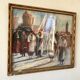 Huile « procession sicilienne « 1960, cadre bois et vitre