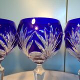 6 cut crystal cobalt blue wine glasses h=20cm