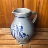 Ancien Pichet Céramique Bleu Décor Bleu Vintage