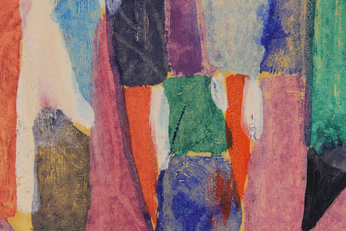 Gouache abstraite sur papier signée - des années 60/70