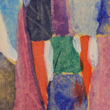 Gouache abstraite sur papier signée - des années 60/70