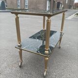 Vintage marble print serving table on wheels