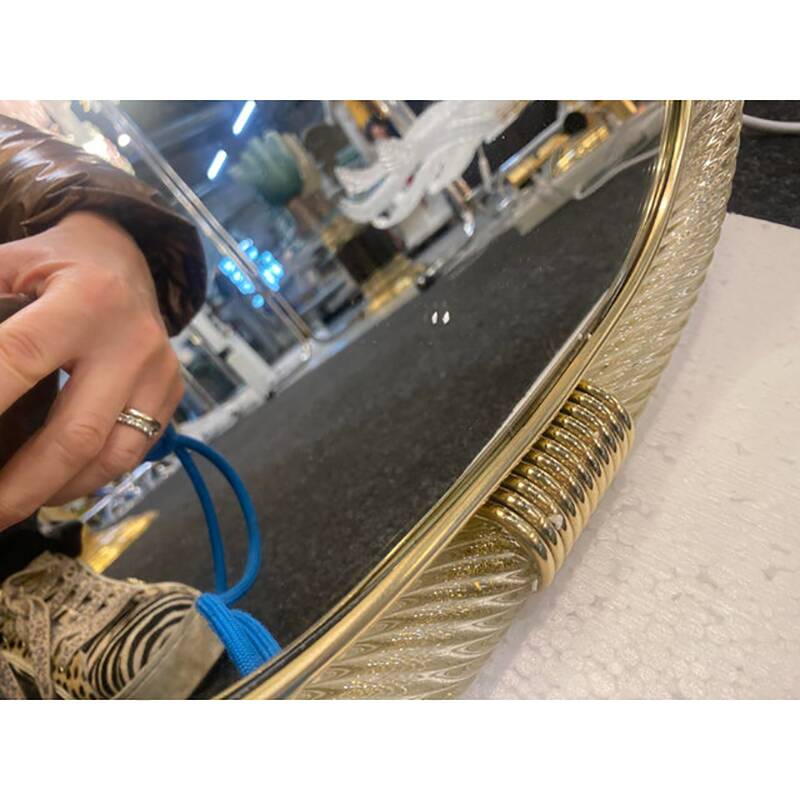 Impressive “Torciglione” Murano Glass Wall Mirror in Barovier Style