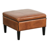 Ottoman, pouf en cuir de mouton cognac