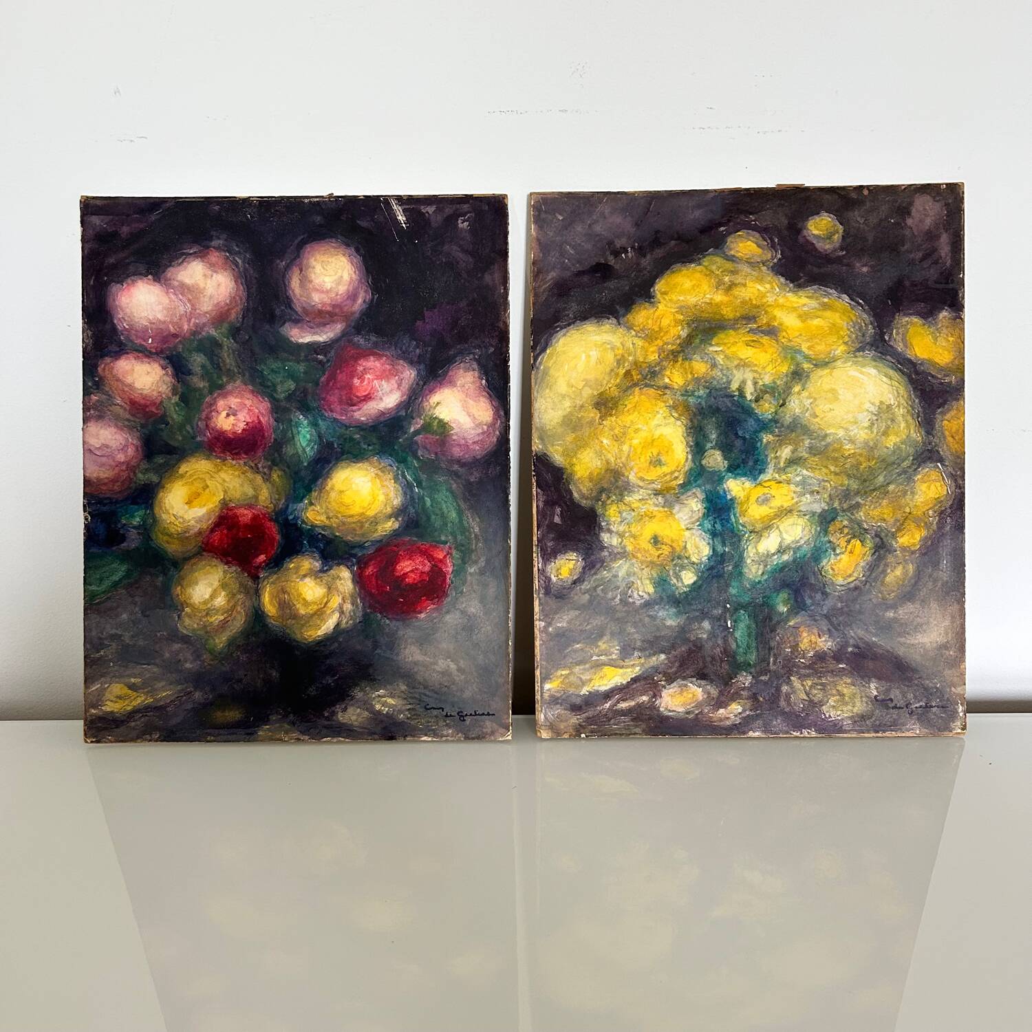 Old painting signed Yellow Ranunculus