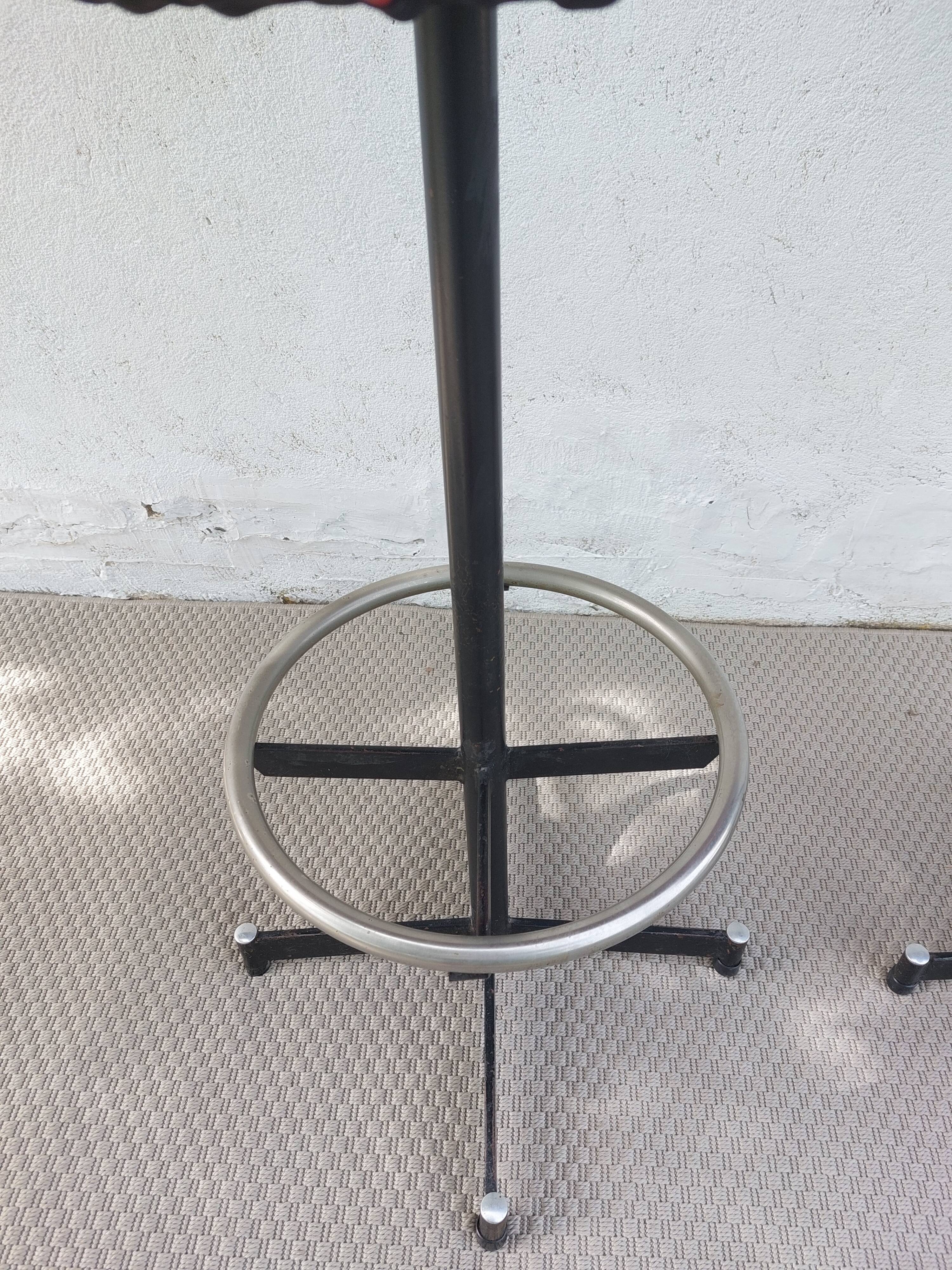 pair of high stools, leather, vintage, industrial