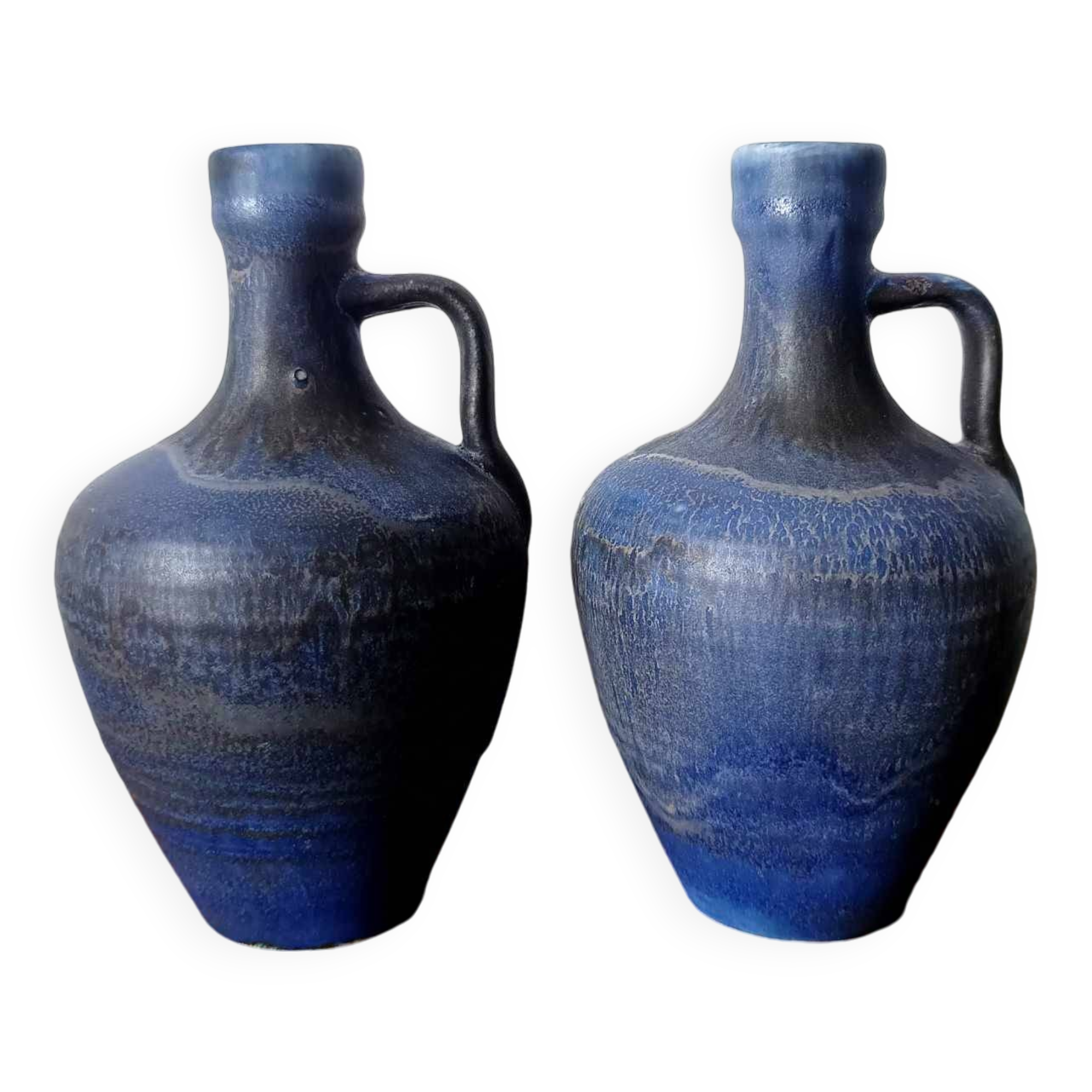 Pair of vintage blue ceramic jugs