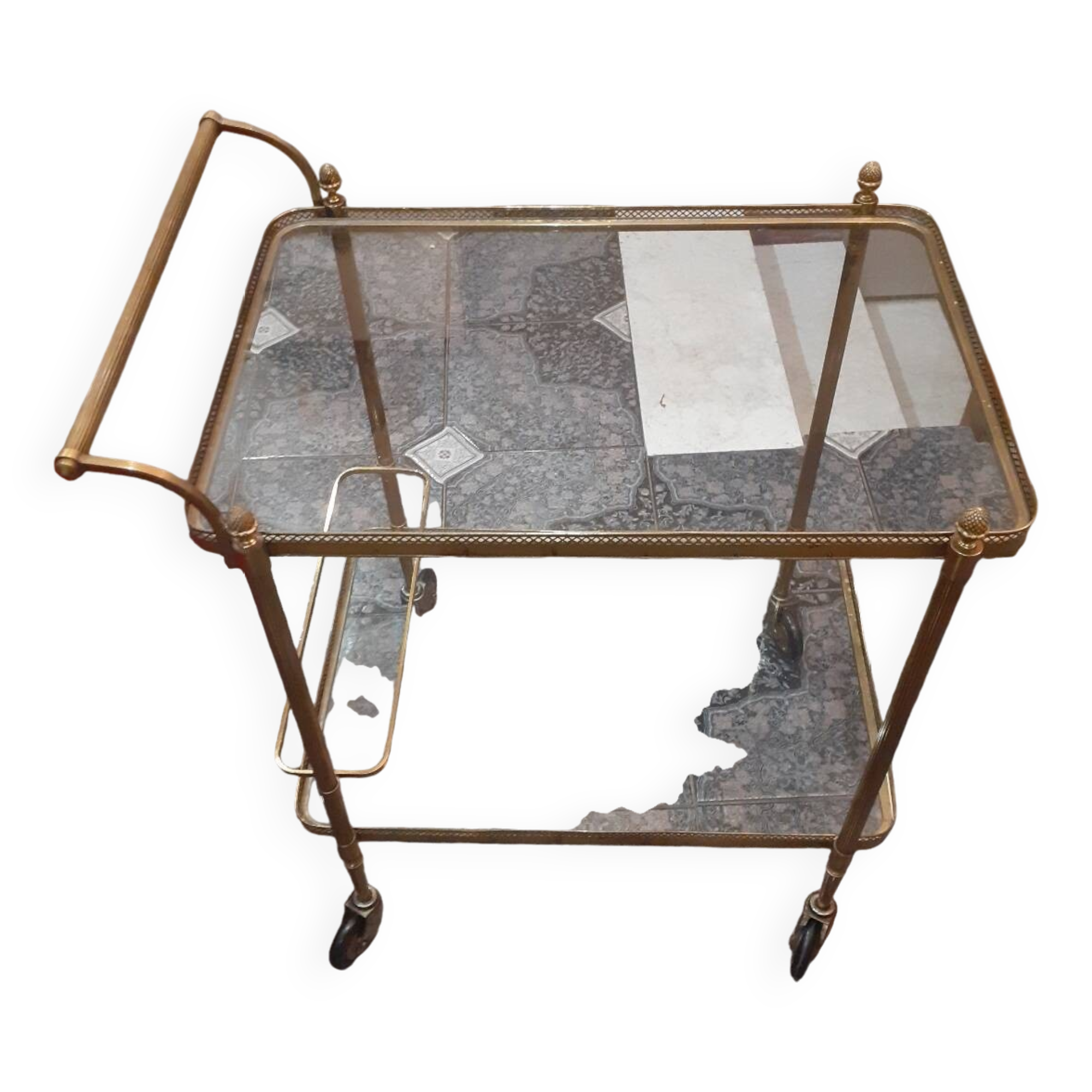 Brass and glass serving trolley