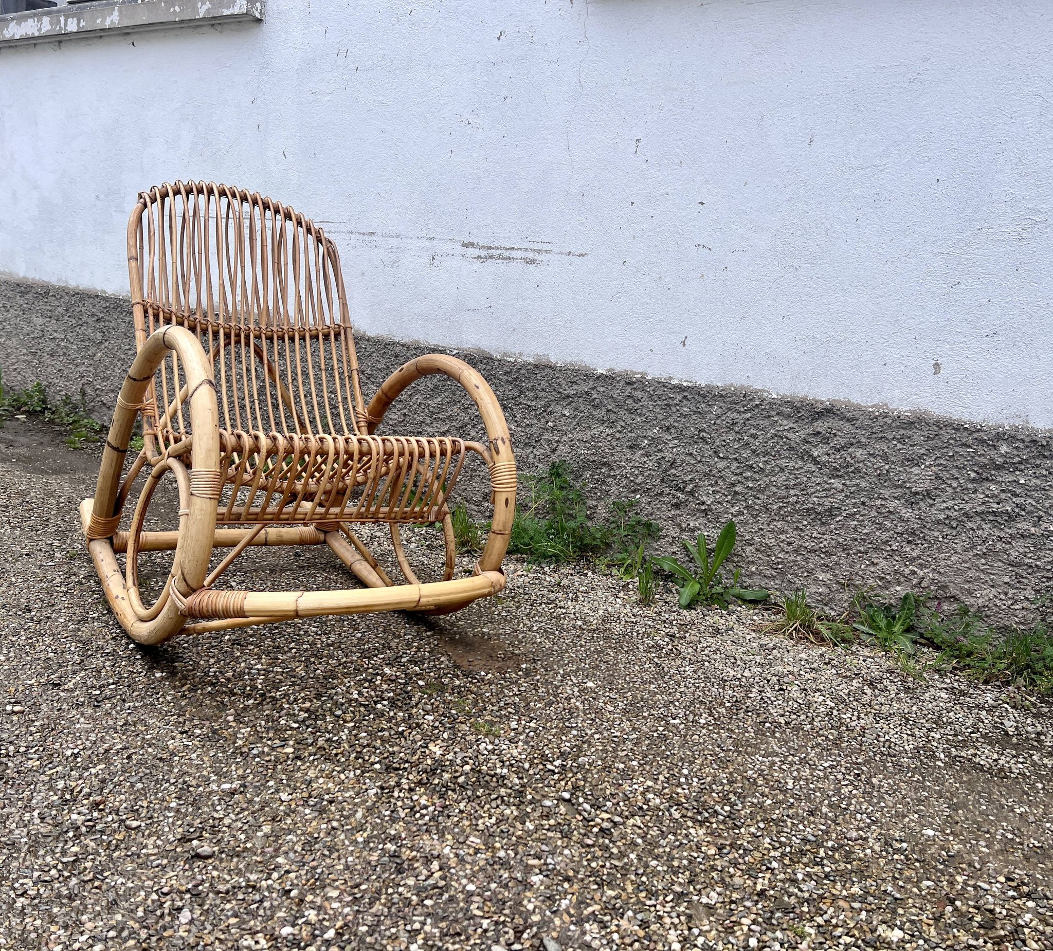 Rocking chair rotin 1960 bambou