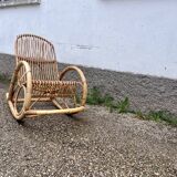Rocking chair rotin 1960 bambou