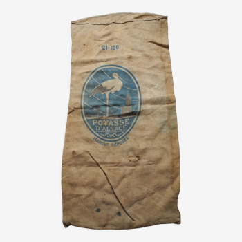 Sac toile jute ancien potasse d'alsace cigogne