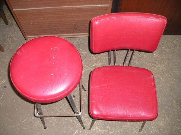 Set de sièges de bar des années 60 en métal chromé et skai rouge